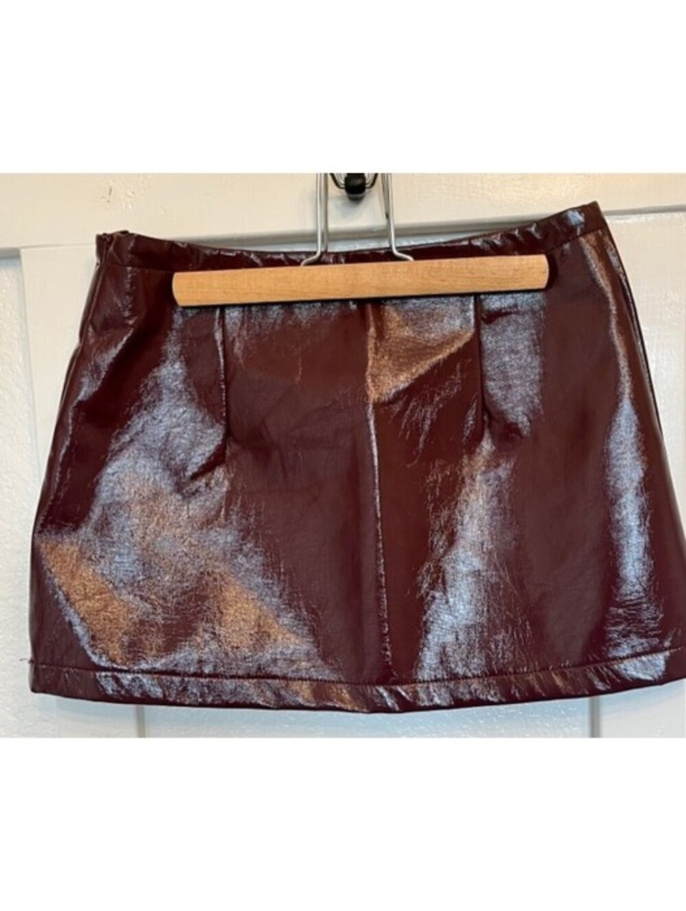 Glossy Burgundy Faux Leather/Patent Mini Skirt By Shein Size XS. NWOT.